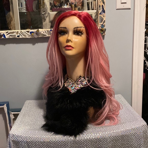 Pink ombré lace front wig wavy